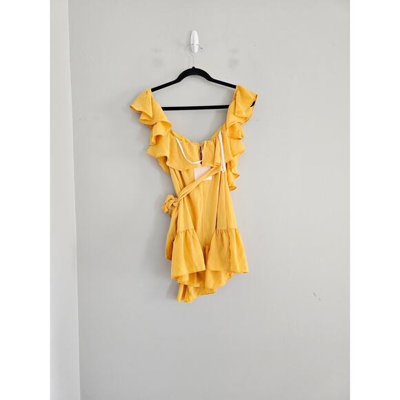Revolve Superdown Mustard Yellow Wrap Off The Shoulder Dress S NWT - Picture 3 of 4